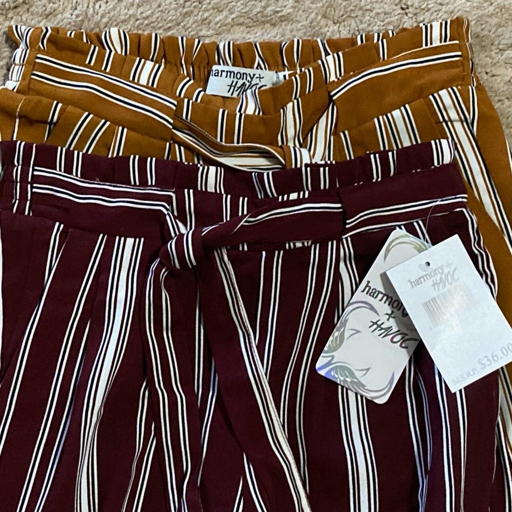 NEW LOT of 2 PAIRS of WIDE LEG Cropped Pants Jr Size 0 & 1 Harmony HAVOC Stripes